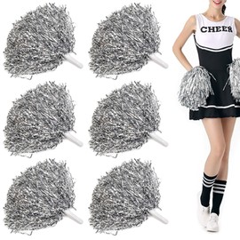 Niuhong Cheer Leader Poms Pom Bright Metallic Cheers Ball Squad Cheer Sports Colours Pompoms Hand Flower Bands Spirit Cheering Pom Colours Accessories Cheerleading Sports Games Team (Silver) Pack of 6