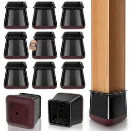 Chair Leg Floor Protectors Square Chair Leg Protectors for Hardwood Floors Silicone Caps Felt Strengthen Bottom Protection Anti-Scratch Reduce Noise 32 Pack Black Square M Fit:13/16" to 1" (20-26mm)