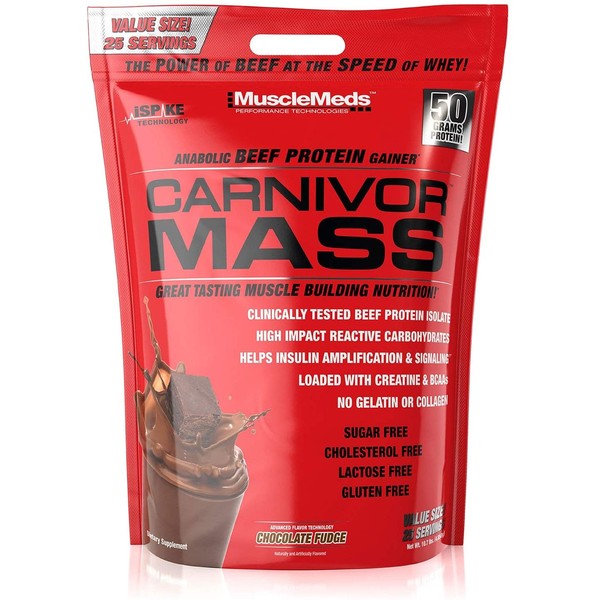 MuscleMeds Carnivor Mass Anabolic Beef Protein Gainer, Chocolate Fudge, 10.7 Pounds