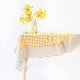 MONDAY MOOSE Gingham Checkered Farmhouse Rustic Picnic Style Decoration Rectangle Natural Stonewashed Cotton Tablecloth for Kitchen, Dining Room, Restaurant (60x86 inch, Yellow/Beige)