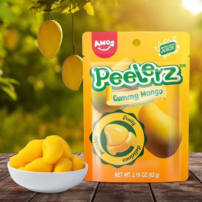 Amos Peelerz Mango Gummy, Peeling Mango Candy,Resealable 2.19oz Bag (Pack