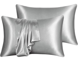 Gray Pillow Case Queen Size 2 Pack - Satin Pillowcase for Hair and Skin - Softer Than Silk - 20x30 Inches Silky Satin Pillow Covers with Envelope Closure