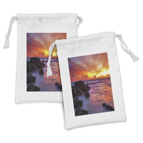 Lunarable Coastal Fabric Pouch Set of 2, Tropical Beach at