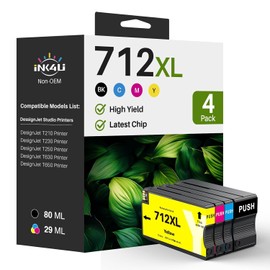 712XL 712 Cartuchos de tinta de alto rendimiento de reemplazo para cartucho de tinta DesignJet 712 712XL 712 negro y color para impresora HP DesignJet T210 Ink T650 T630 T250 T230 (paquete de 4, 1BK