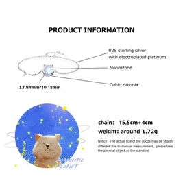 Bellitia Jewelry 925 Sterling Silver Cat / Rabbit Bracelets and Bangles, Moonstone & CZ Diamond Cat/Rabbit Jewellery for Women, Girls, Ladies, Anniversary, Birthday Gift, Adjustable, Sterling Silver,