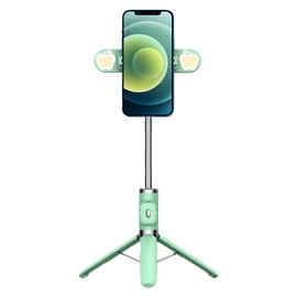 104cm Phone Tripod with Double Foldable Fill Light and Bluetooth Remote for Selfie Live Broadcast Green