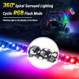 YISWHIS Super Bright Colorful RGB LED Whip Light,Chasing Lighted Whip Lights, Spring Base, IP67, DIY App and Remote Control, Plug and Play,Fit for ATV, UTV, Boat,Truck【 3FT】
