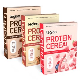 Legion Protein Cereal with 17g Milk Protein – Naturally Sweetened, High-Fiber Breakfast Cereal – Gluten-Free, Soy-Free, Lab-Tested for Purity – Variety 3 Pack for Adults & Athletes