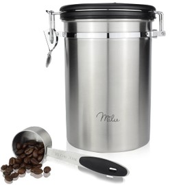 Milu Airtight Coffee Canister, 500 g, 700 g, Coffee Bean Container, Stainless Steel Storage Jars, Vacuum Coffee Box with Coffee Spoon (Stainless Steel, 700 g)