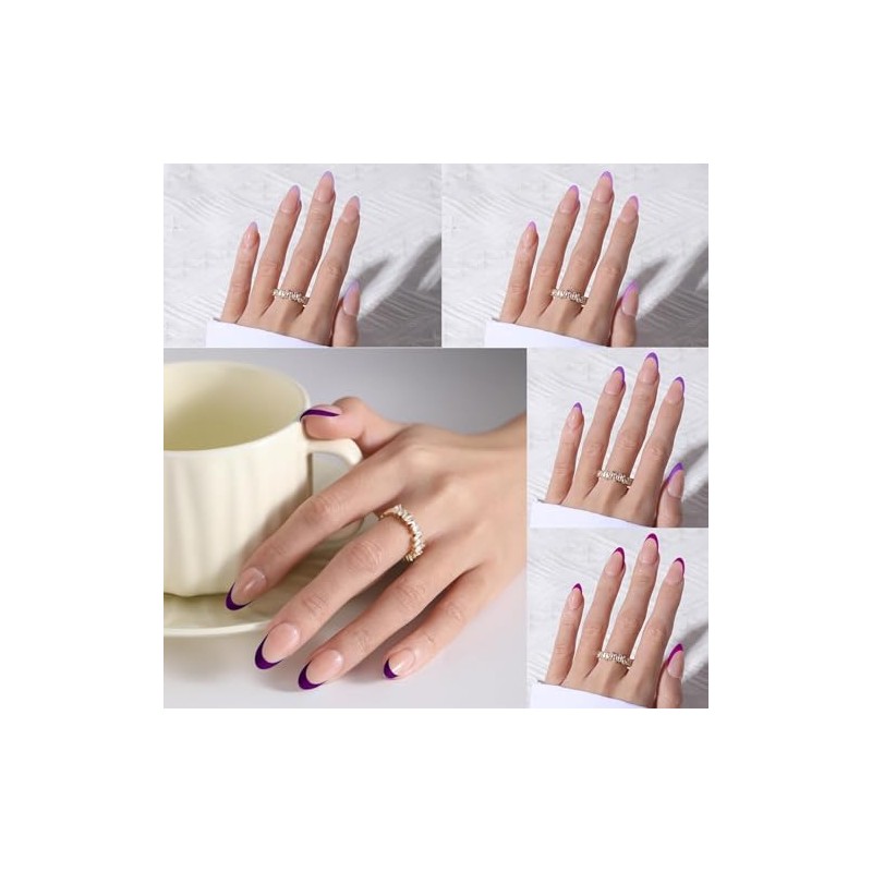 Dsixnails Uñas postizas de gel francés morado, 150 unidades, uñas