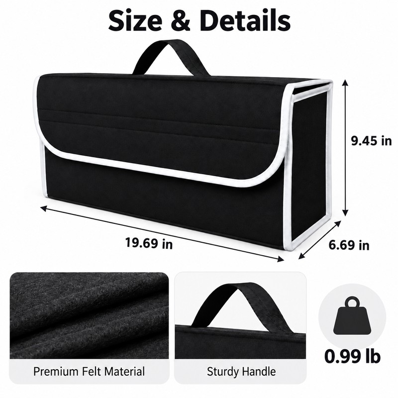 Foldable Car Trunk Organizer, Felt Storage Box with Handle, Anti-Slip