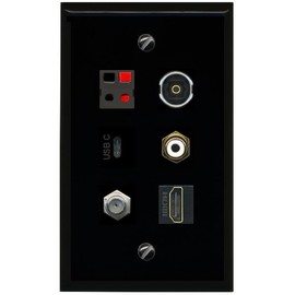 RiteAV Coax HDMI RCA White Speaker TOSLINK USBC Flat/Solid Wall Plate [Black]