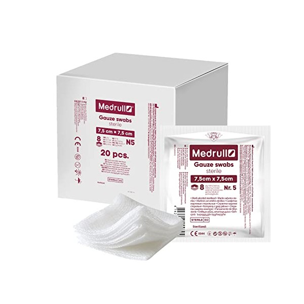 Medrull Mulltupfer Steril 7.5cm x 7.5cm Nicht klebende Wundauflagen 1200