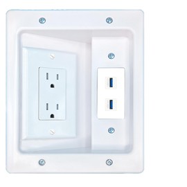 RiteAV 2 USB-3 Recessed Wall Plate Cable Concealer Management Kit with Power Outlet Hides Cords and Cables