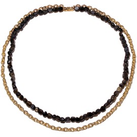 Wizock Irregular Gold Obsidian Beaded Necklace 14k Gold Plated Chain Layered Necklaces for Women Protection and Prosperity Jewelry