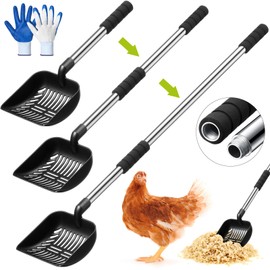 Willinglong 48 Inch Metal Chicken Coop Pooper Scooper (16 to 48 Inch) Long Handle Scooper with Detachable Stainless Steel Long Handle Gloves Accessory for Cleaning Chicken Coop(Black)