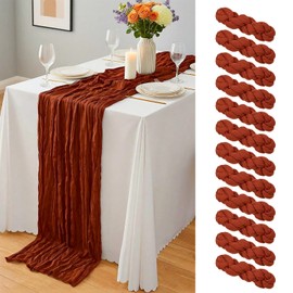 12 Pack Terracotta Cheesecloth Table Runner 10Ft, Fall Table Runner 21.5 x 120 inch, Semi Sheer Cheese Cloth Fabric Thanksgiving Runner Bulk for Wedding,Party,Bridal Shower