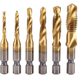 zmart HSS Hex Shaft Tap M3 M4 M5 M6 M8 M10 Impact 6 Pcs Drill Bit Hex Shank Titanium Plated HSS Thread Bit Screw