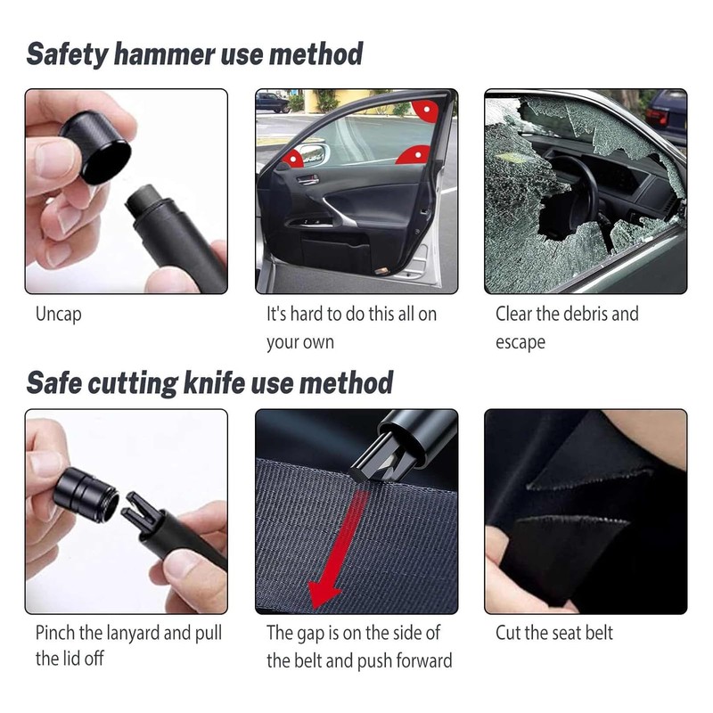 Yeria 4 Packs SafeHammer Window Breaker Seatbelt Cutter, 2026 Upgraded