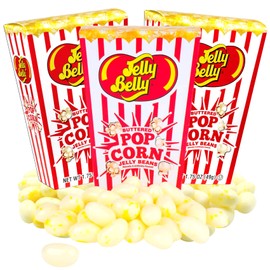 Buttered Popcorn Jelly Beans Party Favor Boxes, Mini Box Movie Night Candy Snack Pack, Gourmet Chewy Candies, Pack of 3, 1.75 Ounce Each