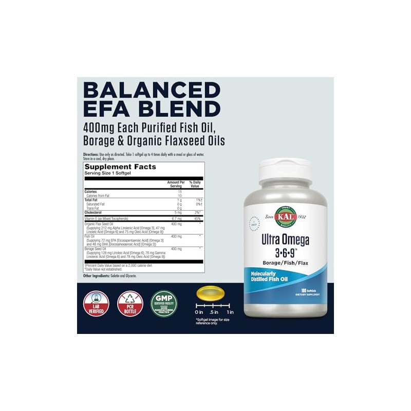Kal Ultra Omega 3-6-9 -- 100 Softgels by Kal