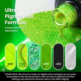 beetles Gel Polish Beetles Neon Green Gel Nail Polish Set, Coachella Music Green Black Glitter Silver Summer Brat Tribe Gel Polish with Rhinestones for DIY Nail Art Festival