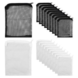20 pieces aquarium filter bags, fine, aquarium mesh bag with zip, 15 x 20 cm, mesh filter bag with high flow, mesh filter bag, reusable for activated carbon, ceramic ring, white and black