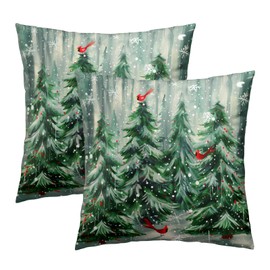 Giwawa Winter Pine Tree Throw Pillow Covers 18x18 Inch Set of 2 Red Bird Cushion Covers Decorative Accent Pillowcase for Home Bedroom Sofa Patio
