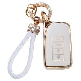 Areeyils Key Fob Cover for Lexus with Keychain,Car Key Shell Protector Holder for Lexus RX ES GS LS NX RS GX LX RC LC Smart Key Accessories,Soft TPU Key case(white03)