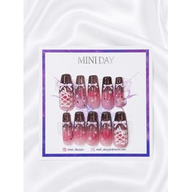 Magnetic Ribbon Ballet Core Handmade Nail Tips - Short Ballerina / 자석 리본 발레코어 수제 네일팁 - 숏 발레리나