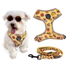 2-Piece Walkies Bundle [Pipco Pets] - Adjustable Dog Harness + Lead | Cute Colourful Patterns | Safe and Secure | (XS, Snack Pack)