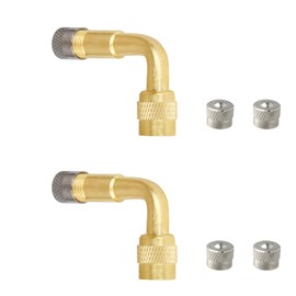 dentedeleao 2 Pieces Car Valve Extension, Valve Adapter, 90 Degree Angle Valve Adapter with 2 Caps Valve, Rubber Tyre Valve Copper Extension for Car/Motorcycle/Scooter/Bicycle