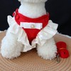 Elegant Dog Harness with Pearl Bow, Cute Ruffle Design, Small