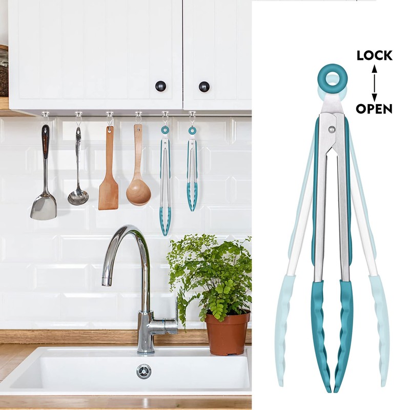 HOTEC Premium Stainless Steel Locking Kitchen Tongs with Silicon Tips,
