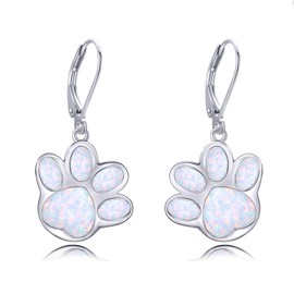VONALA White Opal Dog Paw Earring for Women 925 Sterling Silver Paw Print Jewelry Gifts for Animal Lover