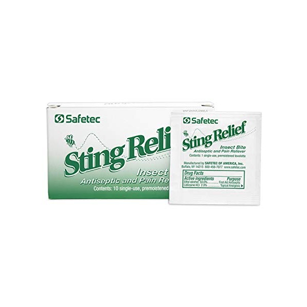 Safetec Sting Relief Wipe (10ct. Box) 9 Boxes (90 Count)