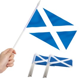 Anley Scotland Mini Flag 12 Pack - Hand Held Small Miniature Scottish Flags on Stick - Fade Resistant & Vivid Colors - 5x8 Inch with Solid Pole & Spear Top