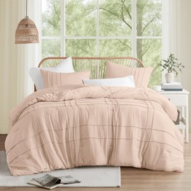 Comfort Spaces Blush Cal King Size Comforter Set - 3 Piece Pintuck Pleated Bedding Set, All Season Lightweight, Extra Softness Pre-Washed Microfiber Bed Set, Shams