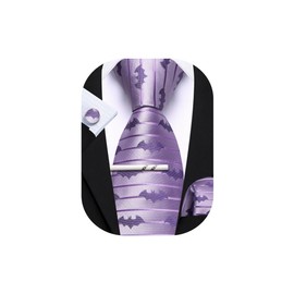Barry.Wang Bat Lavender Tie with Tie Clip for Men Silk Necktie Pocket Square Cufflinks Formal Wedding Party Festival