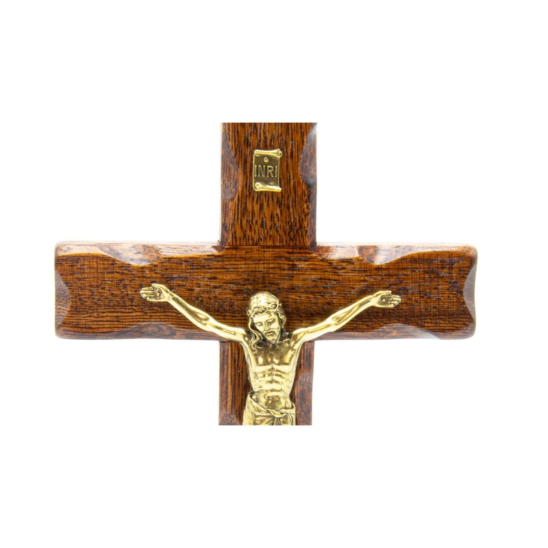 Wooden Crucifix Wall Mounted Christ in Brass Made in Umbria