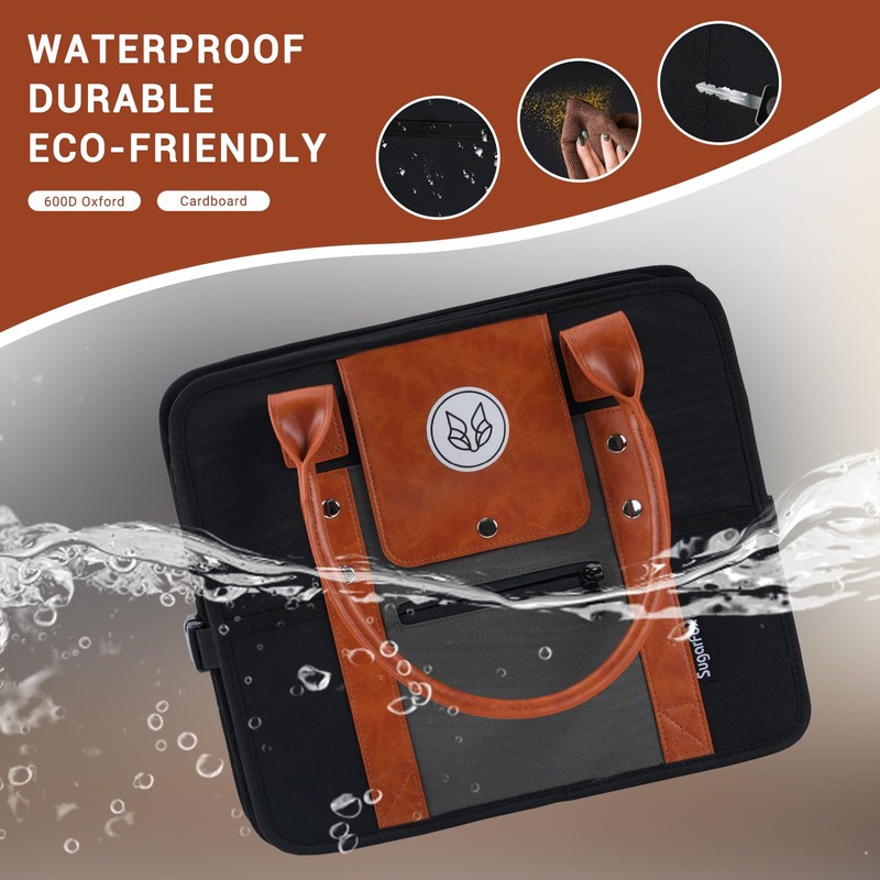 SugarFox Car Trunk Organizer, Foldable with Fox Pattern, Leather/Oxford Blend,