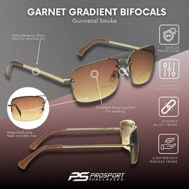 proSPORT Gradient Bifocal Sunglass Reader for Men Women Square Aviator Pack of 2 Pairs +1.25 Tinted Brown Lens Gold Metal Frames