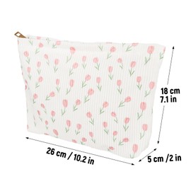 BETESSIN Cosmetic Bag, Toiletry Bag, Make Up Bag with Floral Patterns, Women's Toiletry Bag with Zip, Small Gifts for Women and Girls, White with Tulips, Modern