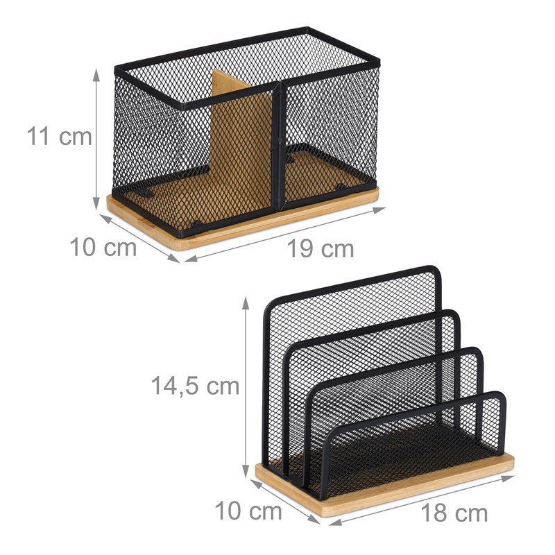 Relaxdays Desk Set 2-Piece Metal Letter Stand and Pen Holder,