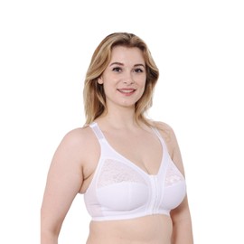 Vitality Care Ladies Womens Front Fastening Non Wired Firm Support White Lace Non Padded Bra 46E