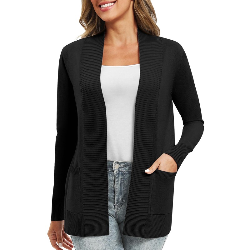 EXCHIC Women's Long Sleeve Knitted Cardigan, Lightweight Cosy Open Front,