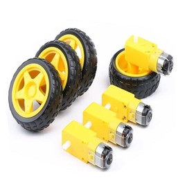 LinaLife 4PCS DC Electric Motor + Plastic TT Motor Tire Wheel Dual Shaft Gear Motor TT Gearbox Engine for Arduino Smart Car DC 3V-6V 1:120 Gear Motor W/Wheel Hobby TT Homotaxial for Robot Car DIY
