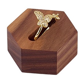 MAYJOYDIY Hexagonal Wooden Ring Stand 3.8 x 4.3 x 2 cm Ring Holder Made of Walnut Wood Storage Organisers for Jewellery Rings Made of Wood for Dressers Cabinets Jewellery Shop Counter Photography