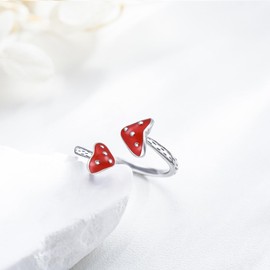 ABIGY Mushroom Ring 925 Sterling Silver Adjustable Women's Mushroom Ring Skeleton Ring Jewelry Graduation Birthday Gift