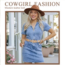 XZQTIVE Women Western Belt For Cowgirl Cowboy Suede Belt For Pants Jeans Vintage Leather Belts With Silver Carved Buckle